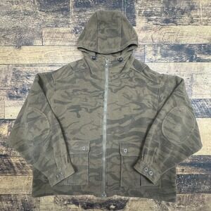Brents Outdoors Mens 2XL Camo Wool Blend Full Zip Hooded Jacket Green Brown 4341